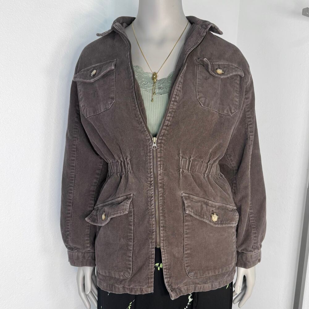 Vintage 90s Cord Corduroy Brown Chore Barn Coat Jacket Pockets Size Medium